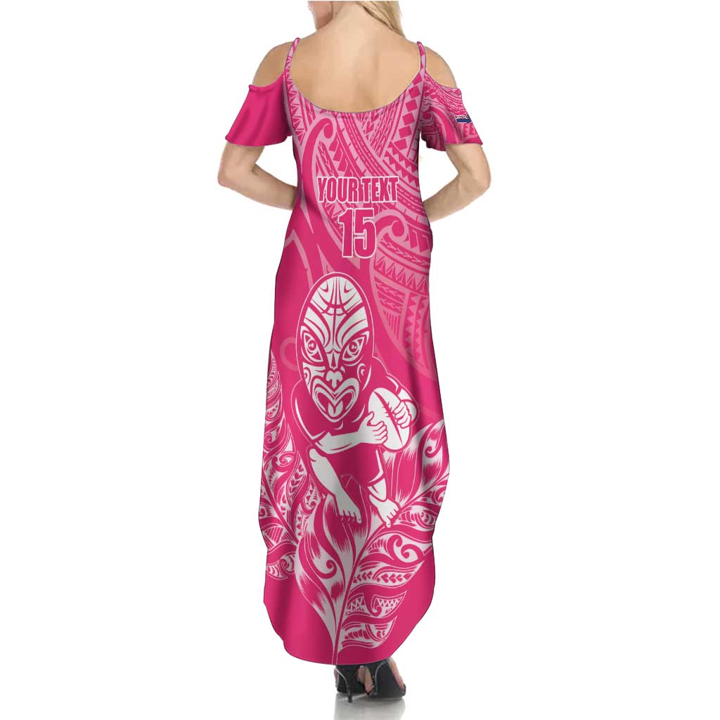 New Zealand Silver Fern Rugby Custom Family Matching Summer Maxi Dress and Hawaiian Shirt Maori Tiki Pink Version LT15 - Polynesian Pride