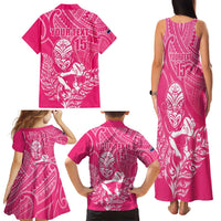 New Zealand Silver Fern Rugby Custom Family Matching Tank Maxi Dress and Hawaiian Shirt Maori Tiki Pink Version LT15 - Polynesian Pride