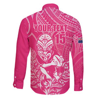 New Zealand Silver Fern Rugby Custom Family Matching Tank Maxi Dress and Hawaiian Shirt Maori Tiki Pink Version LT15 - Polynesian Pride