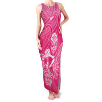 New Zealand Silver Fern Rugby Custom Family Matching Tank Maxi Dress and Hawaiian Shirt Maori Tiki Pink Version LT15 Mom's Dress Pink - Polynesian Pride