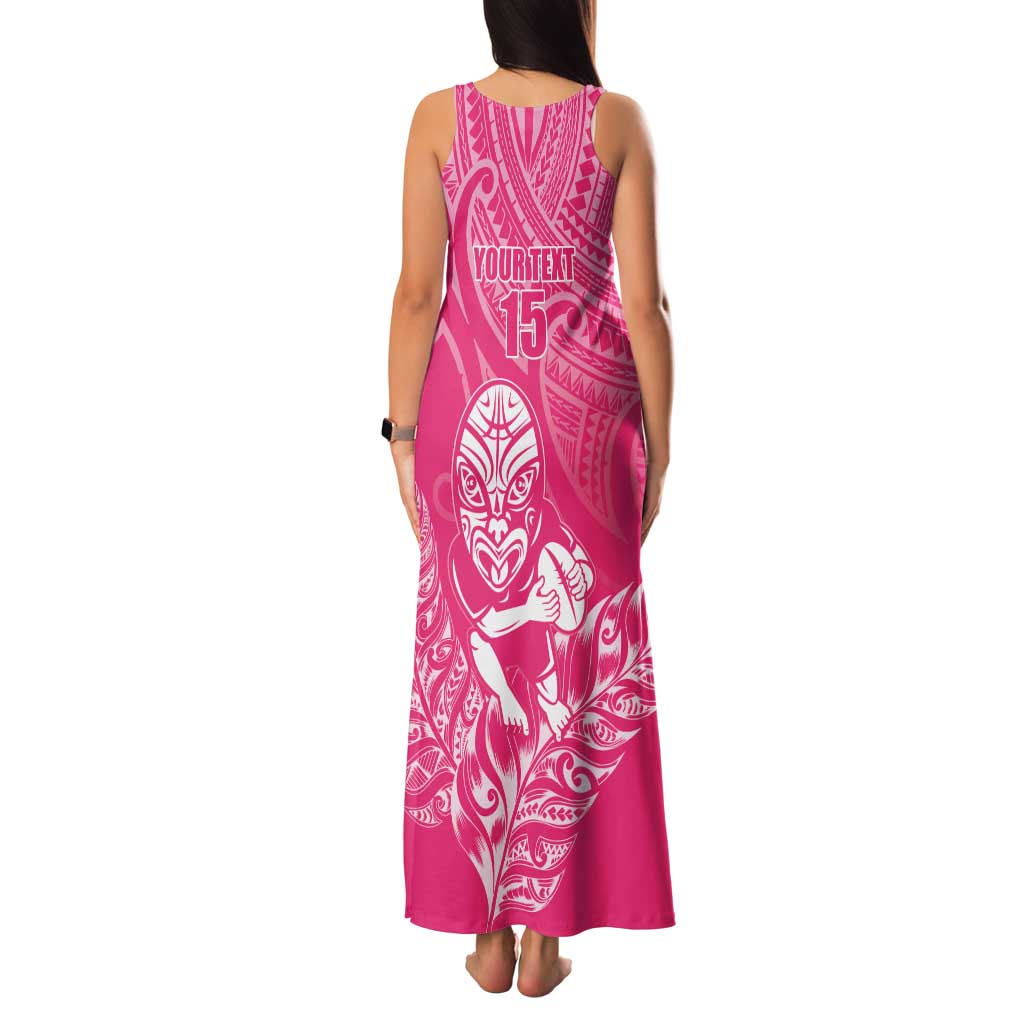 New Zealand Silver Fern Rugby Custom Family Matching Tank Maxi Dress and Hawaiian Shirt Maori Tiki Pink Version LT15 - Polynesian Pride