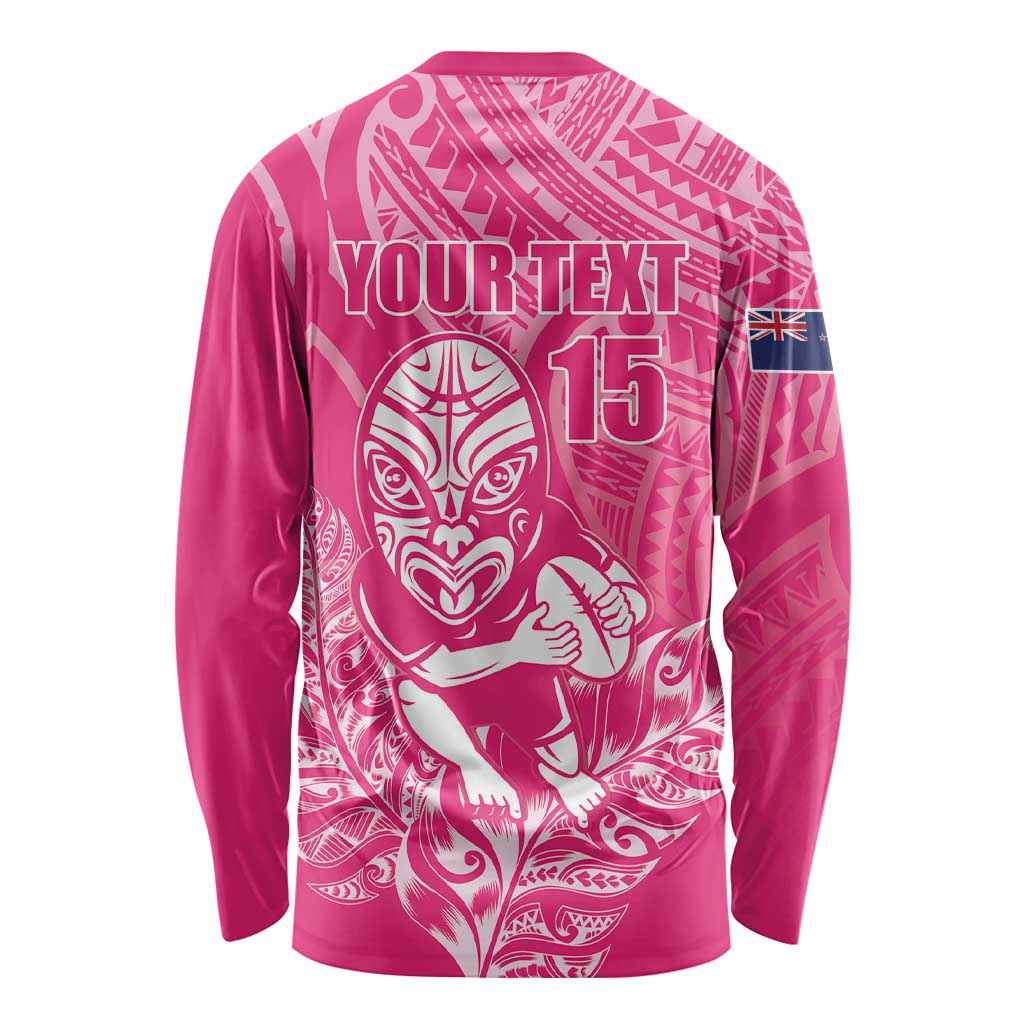New Zealand Silver Fern Rugby Custom Long Sleeve Shirt Maori Tiki Pink Version