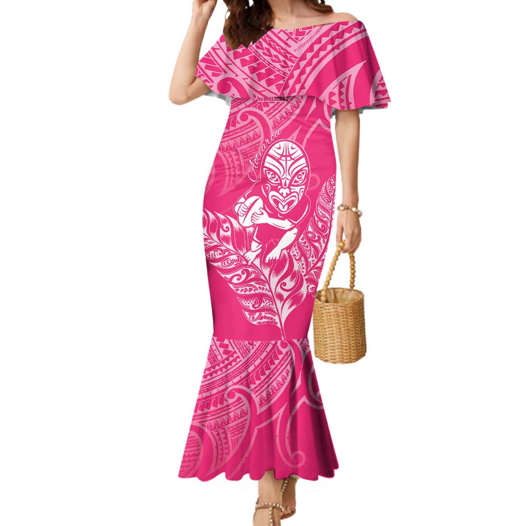 New Zealand Silver Fern Rugby Custom Mermaid Dress Maori Tiki Pink Version