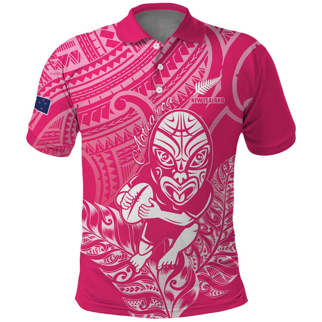New Zealand Silver Fern Rugby Custom Polo Shirt Maori Tiki Pink Version