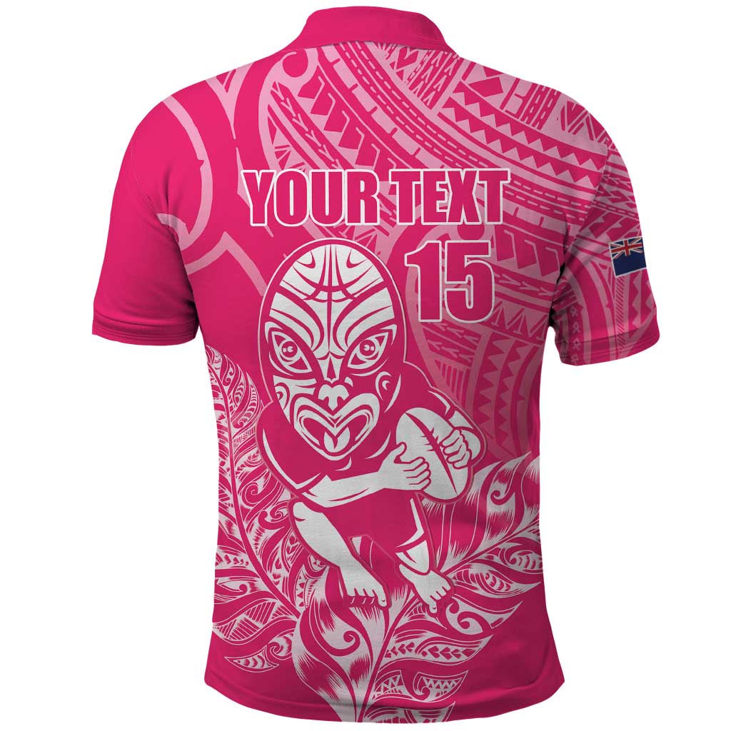 New Zealand Silver Fern Rugby Custom Polo Shirt Maori Tiki Pink Version