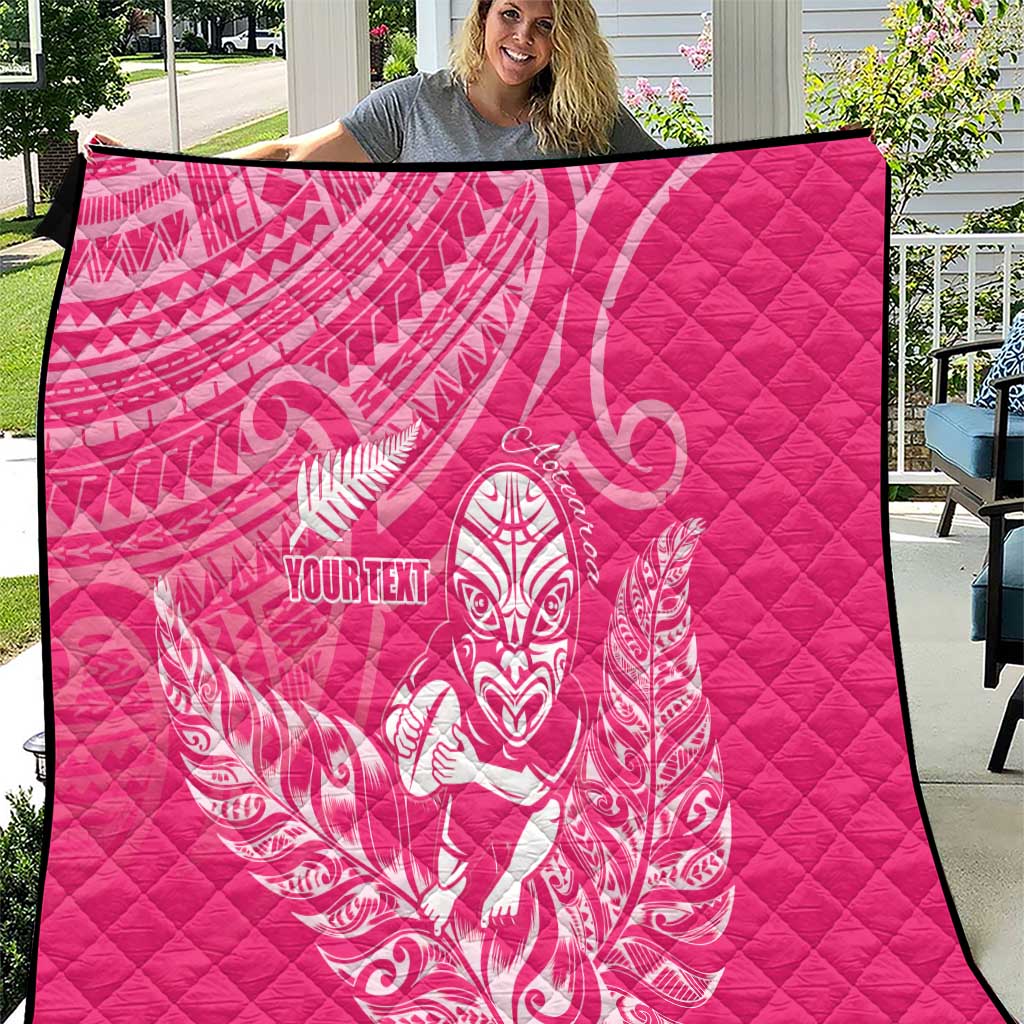 New Zealand Silver Fern Rugby Custom Quilt Maori Tiki Pink Version