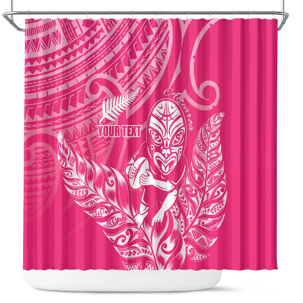 New Zealand Silver Fern Rugby Custom Shower Curtain Maori Tiki Pink Version