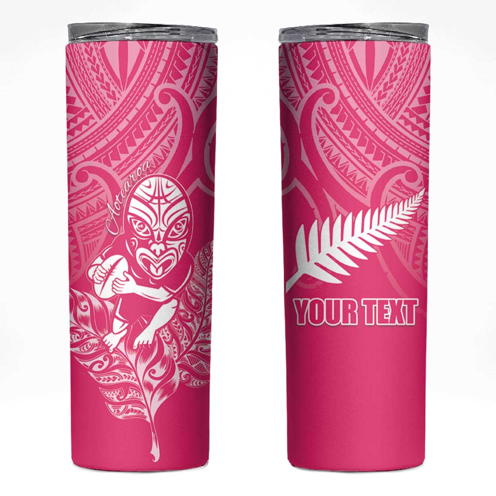 New Zealand Silver Fern Rugby Custom Skinny Tumbler Maori Tiki Pink Version LT15 Pink - Polynesian Pride