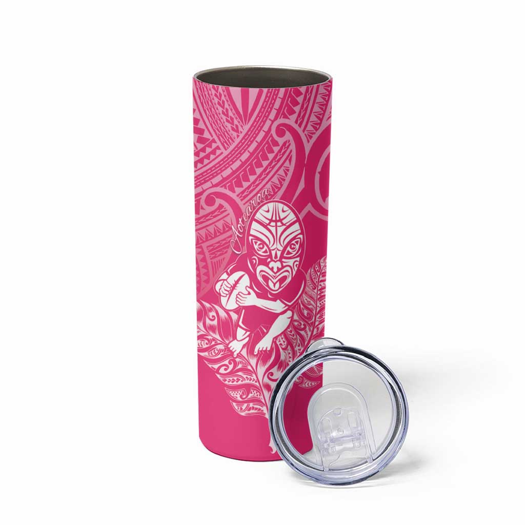 New Zealand Silver Fern Rugby Custom Skinny Tumbler Maori Tiki Pink Version LT15 - Polynesian Pride
