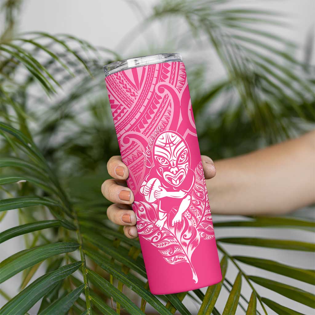 New Zealand Silver Fern Rugby Custom Skinny Tumbler Maori Tiki Pink Version LT15 - Polynesian Pride