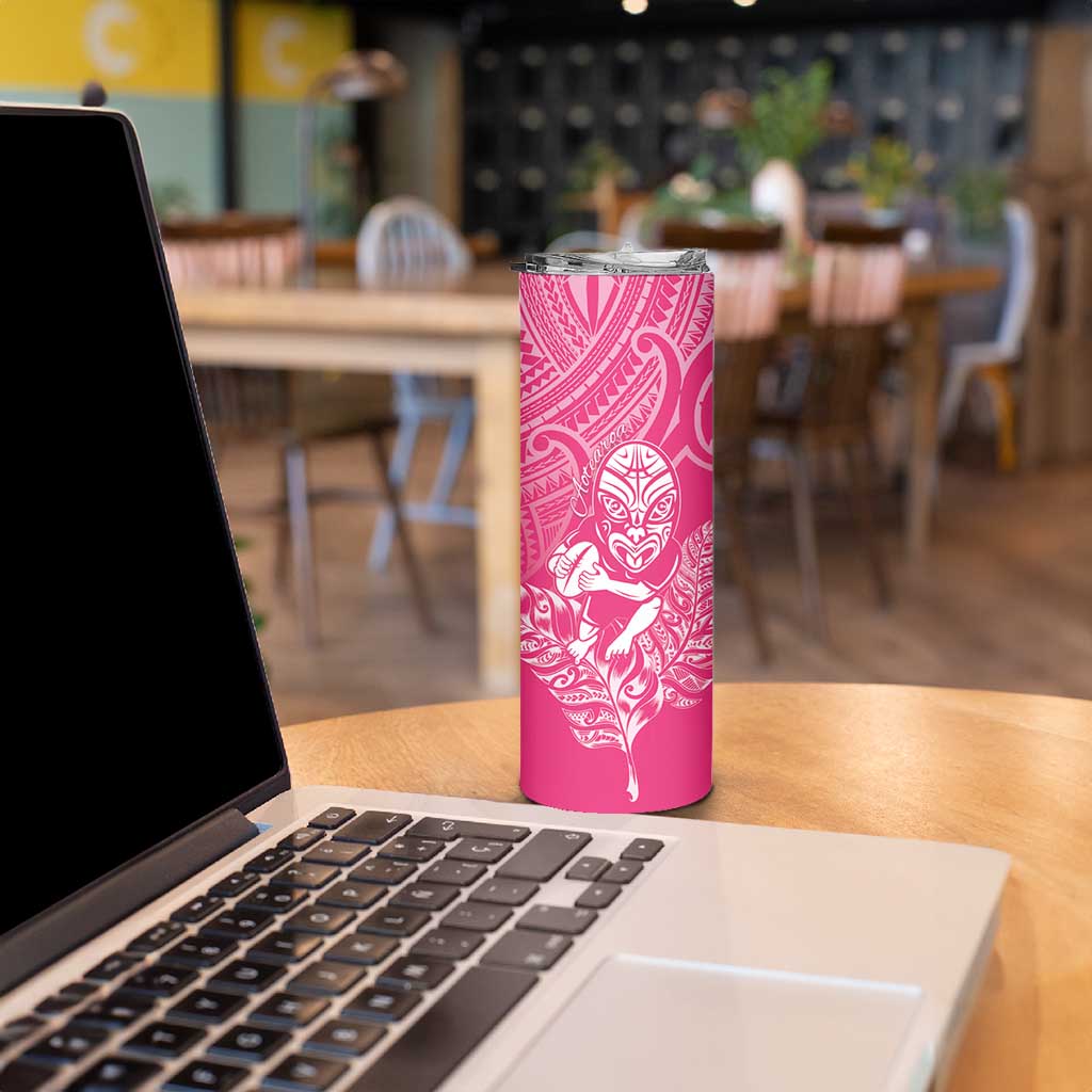New Zealand Silver Fern Rugby Custom Skinny Tumbler Maori Tiki Pink Version LT15 - Polynesian Pride