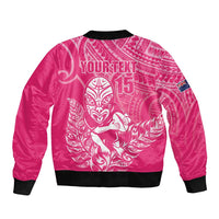 New Zealand Silver Fern Rugby Custom Sleeve Zip Bomber Jacket Maori Tiki Pink Version