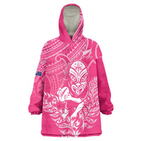 New Zealand Silver Fern Rugby Custom Wearable Blanket Hoodie Maori Tiki Pink Version