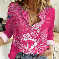 New Zealand Silver Fern Rugby Custom Women Casual Shirt Maori Tiki Pink Version LT15 Female Pink - Polynesian Pride