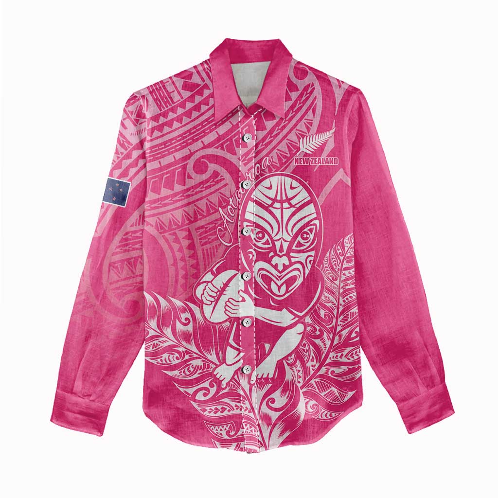 New Zealand Silver Fern Rugby Custom Women Casual Shirt Maori Tiki Pink Version LT15 - Polynesian Pride