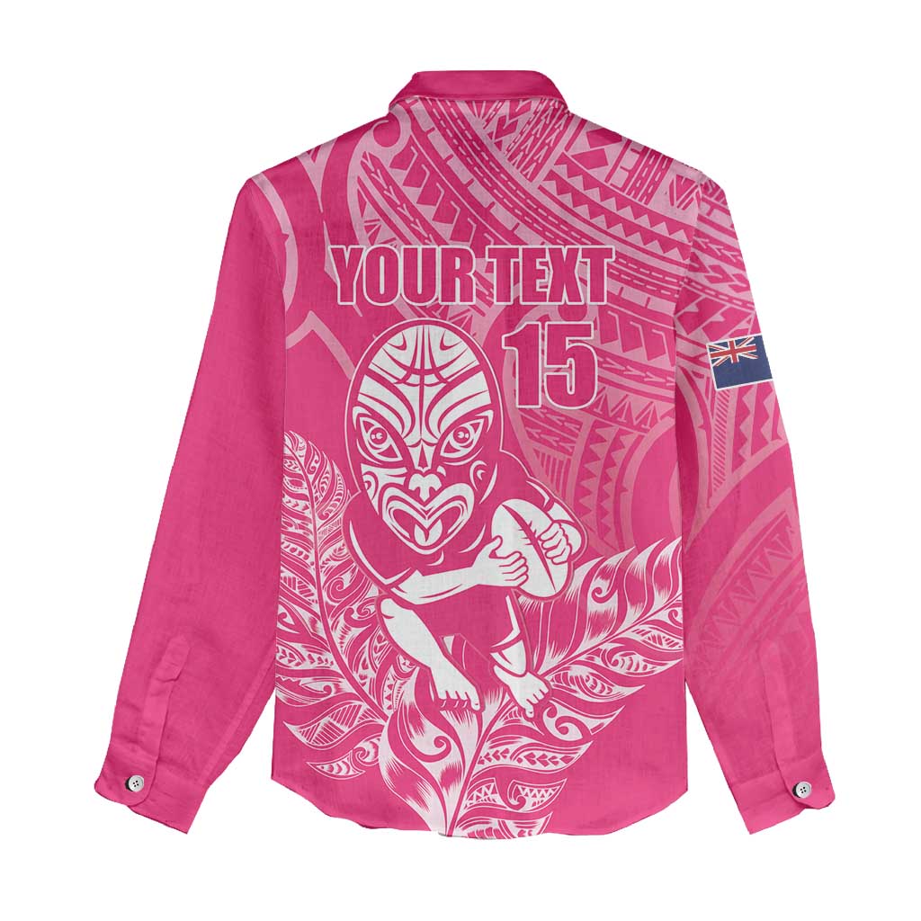New Zealand Silver Fern Rugby Custom Women Casual Shirt Maori Tiki Pink Version LT15 - Polynesian Pride