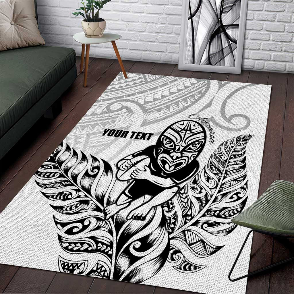 New Zealand Silver Fern Rugby Custom Area Rug Maori Tiki White Version LT15 White - Polynesian Pride