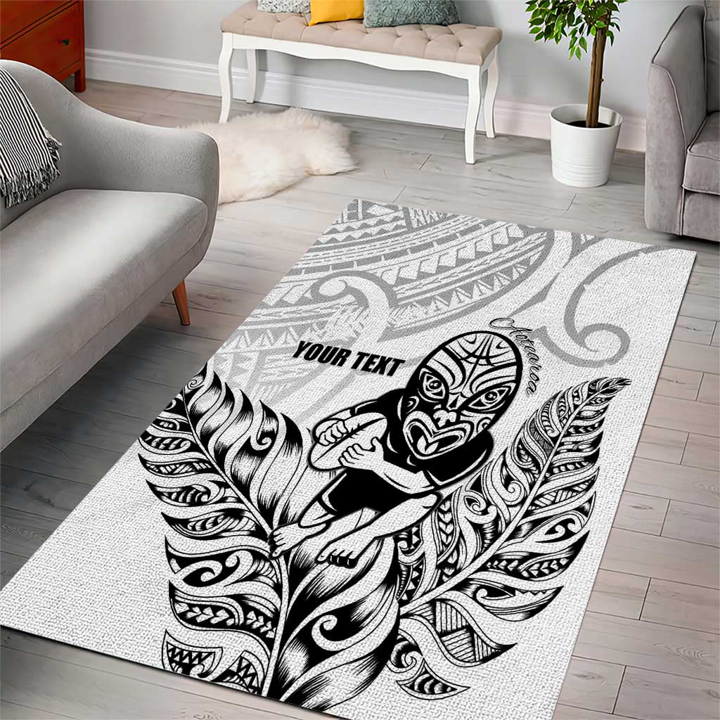 New Zealand Silver Fern Rugby Custom Area Rug Maori Tiki White Version LT15 - Polynesian Pride
