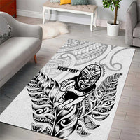 New Zealand Silver Fern Rugby Custom Area Rug Maori Tiki White Version LT15 - Polynesian Pride