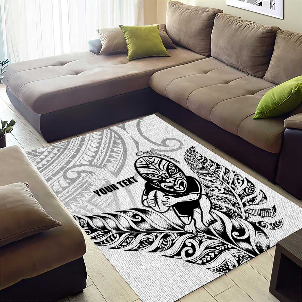 New Zealand Silver Fern Rugby Custom Area Rug Maori Tiki White Version LT15 - Polynesian Pride