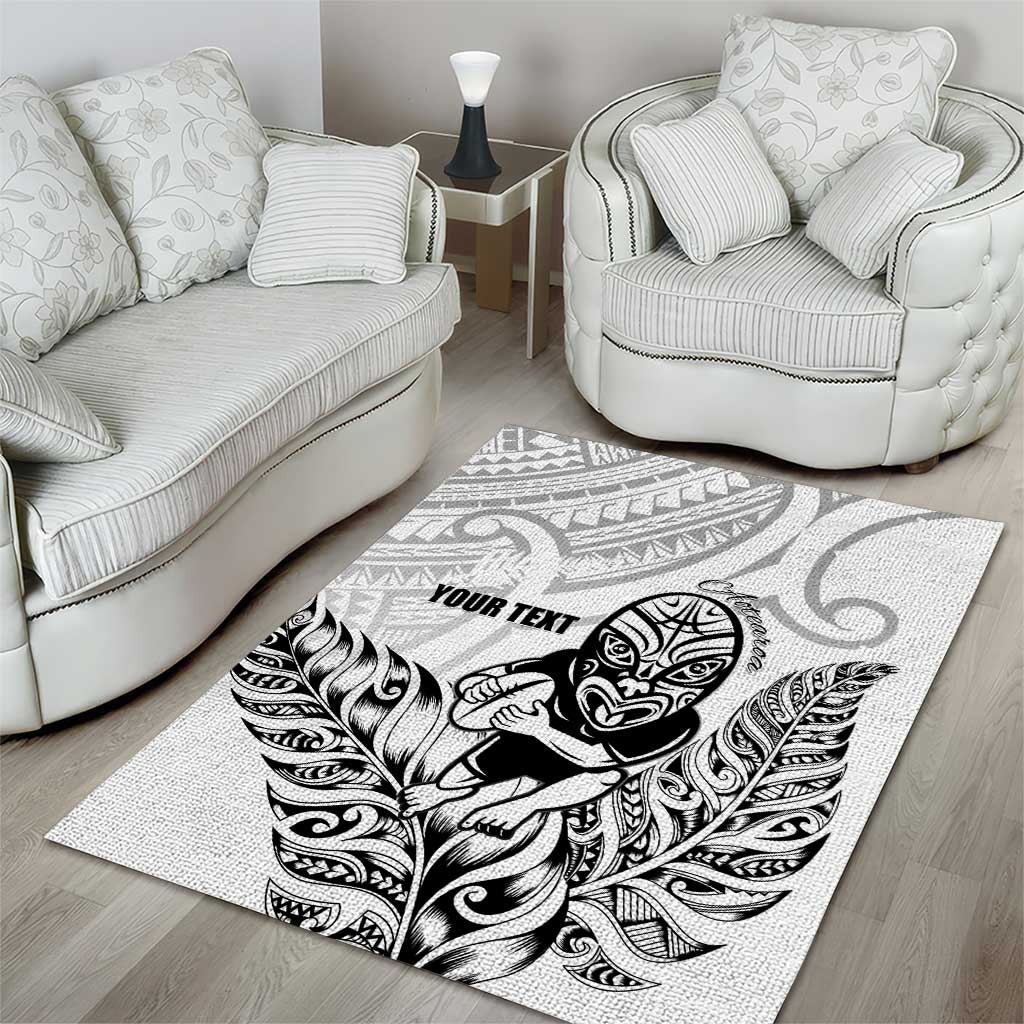 New Zealand Silver Fern Rugby Custom Area Rug Maori Tiki White Version LT15 - Polynesian Pride