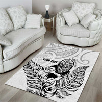 New Zealand Silver Fern Rugby Custom Area Rug Maori Tiki White Version LT15 - Polynesian Pride