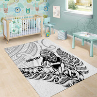 New Zealand Silver Fern Rugby Custom Area Rug Maori Tiki White Version LT15 - Polynesian Pride