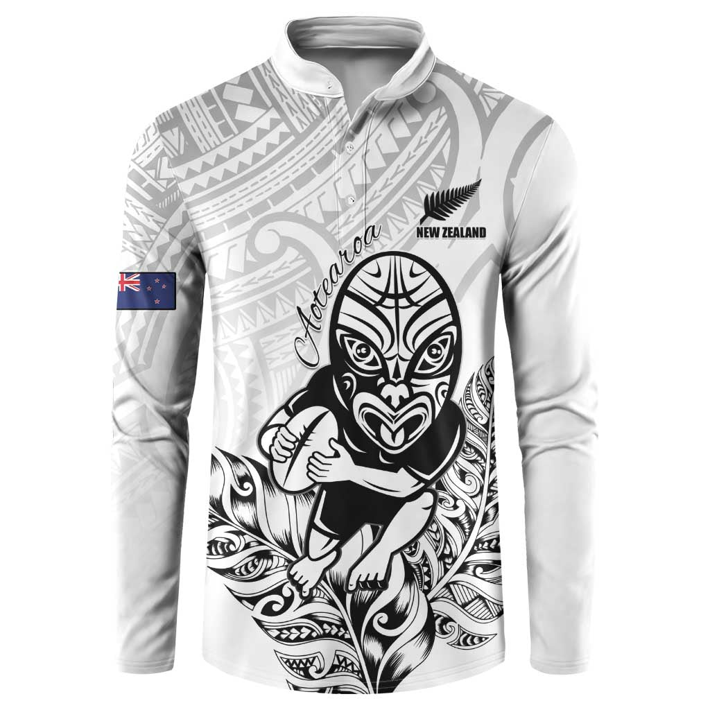 New Zealand Silver Fern Rugby Custom Button Sweatshirt Maori Tiki White Version LT15 White - Polynesian Pride