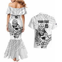 New Zealand Silver Fern Rugby Custom Couples Matching Mermaid Dress and Hawaiian Shirt Maori Tiki White Version LT15 - Polynesian Pride