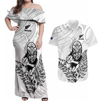 New Zealand Silver Fern Rugby Custom Couples Matching Off Shoulder Maxi Dress and Hawaiian Shirt Maori Tiki White Version LT15 White - Polynesian Pride