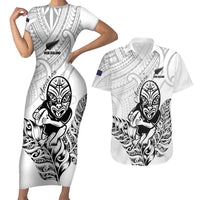 New Zealand Silver Fern Rugby Custom Couples Matching Short Sleeve Bodycon Dress and Hawaiian Shirt Maori Tiki White Version LT15 White - Polynesian Pride