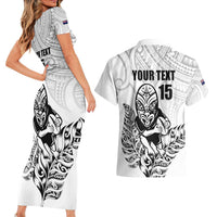 New Zealand Silver Fern Rugby Custom Couples Matching Short Sleeve Bodycon Dress and Hawaiian Shirt Maori Tiki White Version LT15 - Polynesian Pride