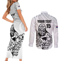 New Zealand Silver Fern Rugby Custom Couples Matching Short Sleeve Bodycon Dress and Long Sleeve Button Shirt Maori Tiki White Version LT15 - Polynesian Pride