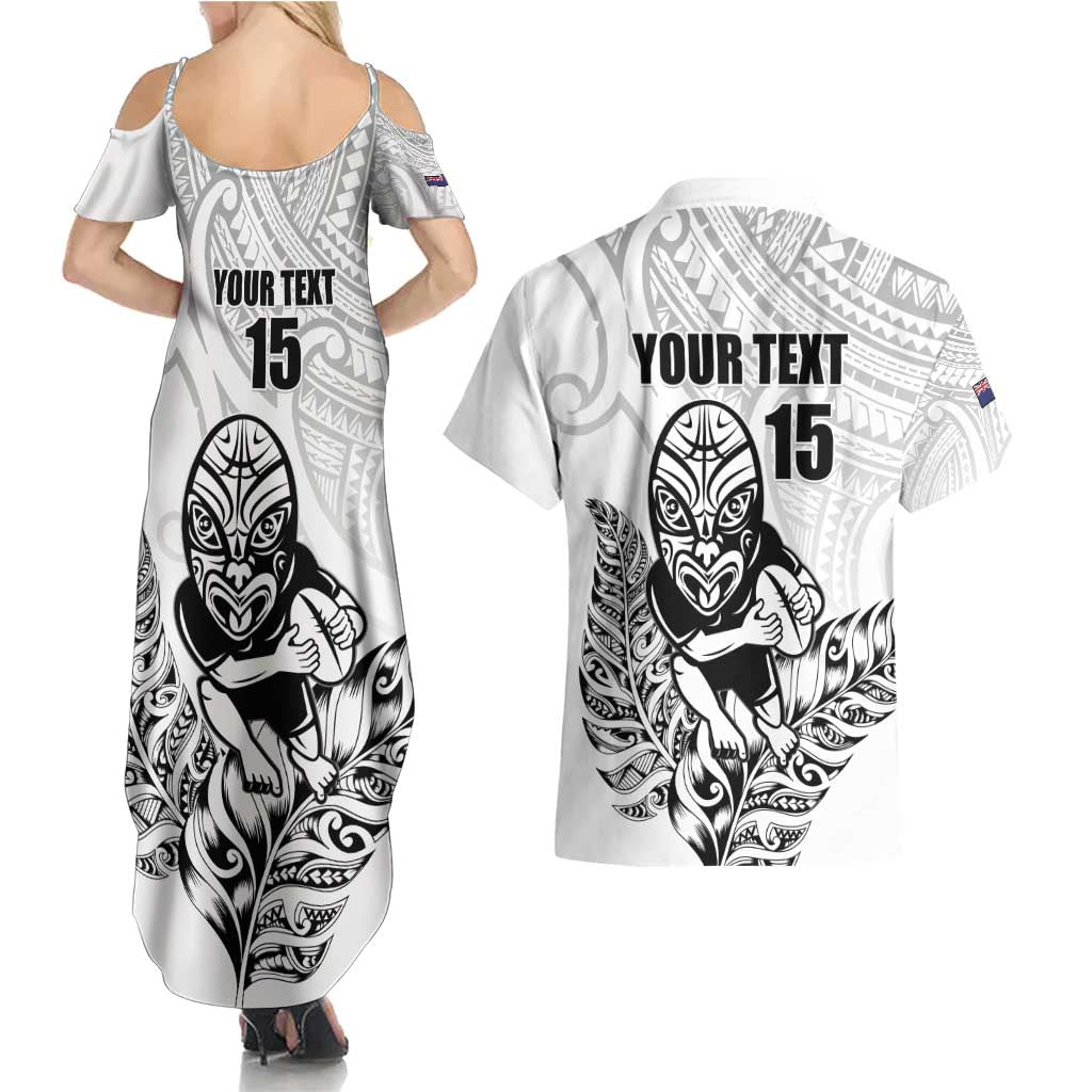New Zealand Silver Fern Rugby Custom Couples Matching Summer Maxi Dress and Hawaiian Shirt Maori Tiki White Version LT15 - Polynesian Pride
