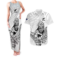 New Zealand Silver Fern Rugby Custom Couples Matching Tank Maxi Dress and Hawaiian Shirt Maori Tiki White Version LT15 White - Polynesian Pride