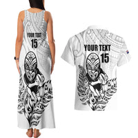 New Zealand Silver Fern Rugby Custom Couples Matching Tank Maxi Dress and Hawaiian Shirt Maori Tiki White Version LT15 - Polynesian Pride