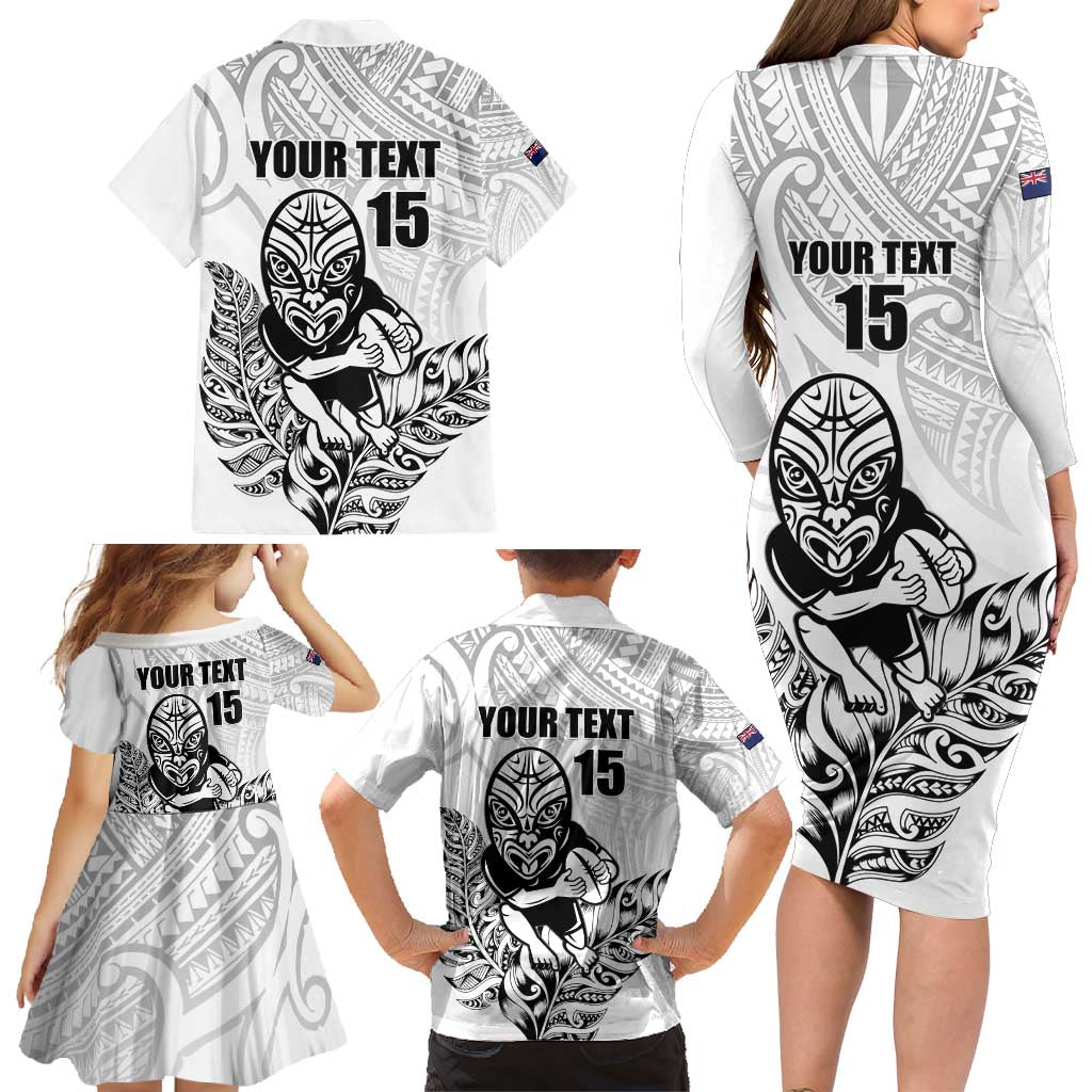 New Zealand Silver Fern Rugby Custom Family Matching Long Sleeve Bodycon Dress and Hawaiian Shirt Maori Tiki White Version LT15 - Polynesian Pride