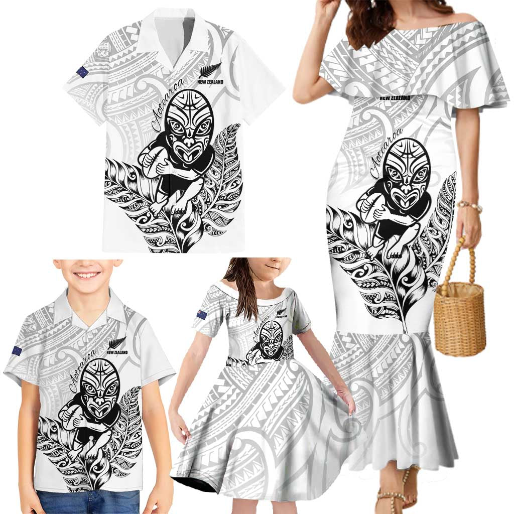 New Zealand Silver Fern Rugby Custom Family Matching Mermaid Dress and Hawaiian Shirt Maori Tiki White Version LT15 - Polynesian Pride