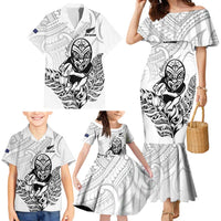 New Zealand Silver Fern Rugby Custom Family Matching Mermaid Dress and Hawaiian Shirt Maori Tiki White Version LT15 - Polynesian Pride