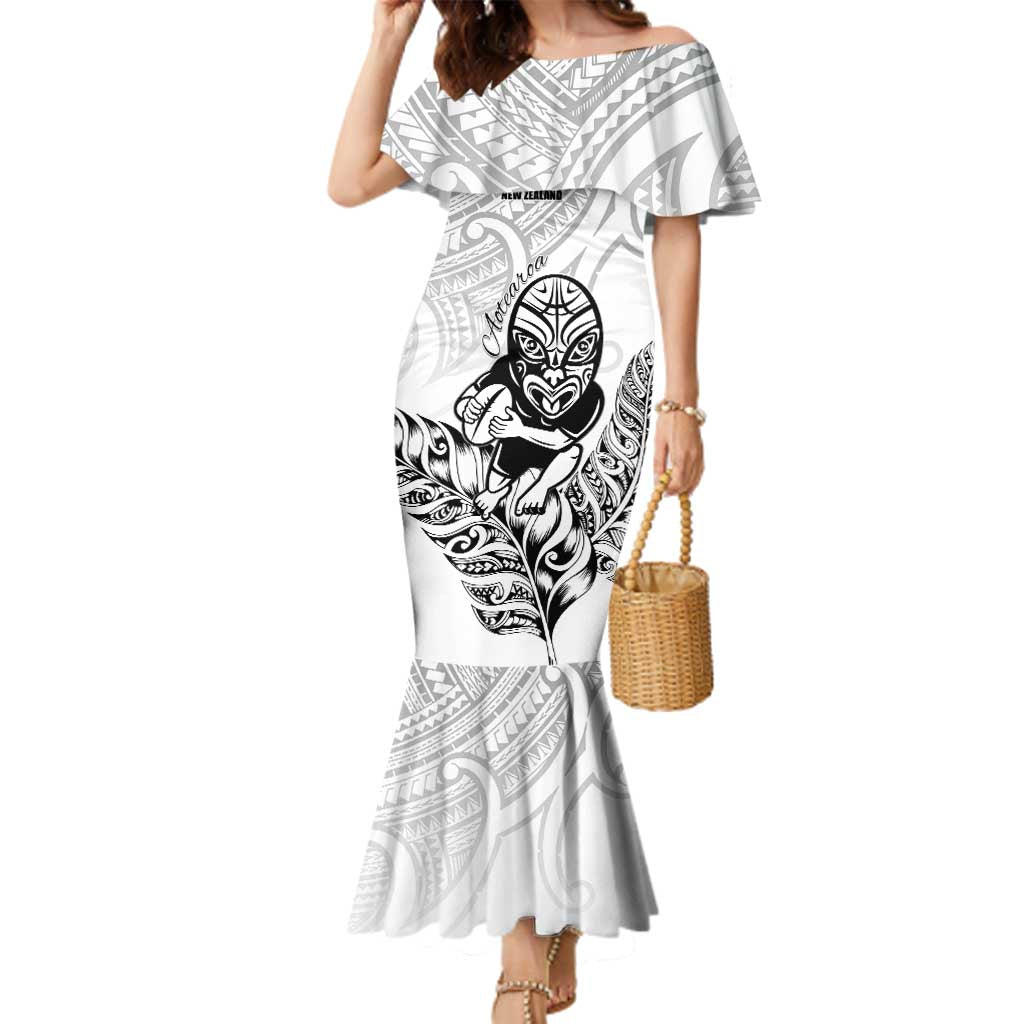 New Zealand Silver Fern Rugby Custom Family Matching Mermaid Dress and Hawaiian Shirt Maori Tiki White Version LT15 Mom's Dress White - Polynesian Pride