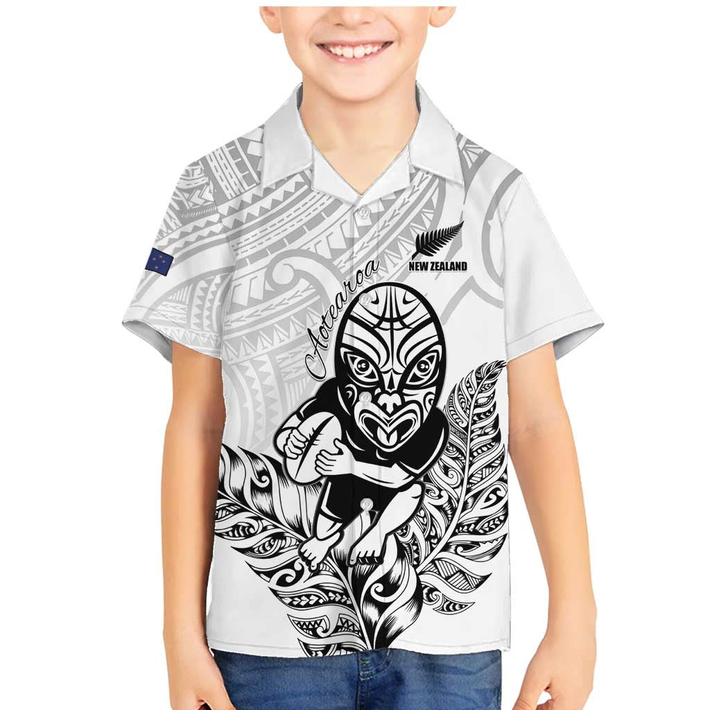 New Zealand Silver Fern Rugby Custom Family Matching Mermaid Dress and Hawaiian Shirt Maori Tiki White Version LT15 Son's Shirt White - Polynesian Pride