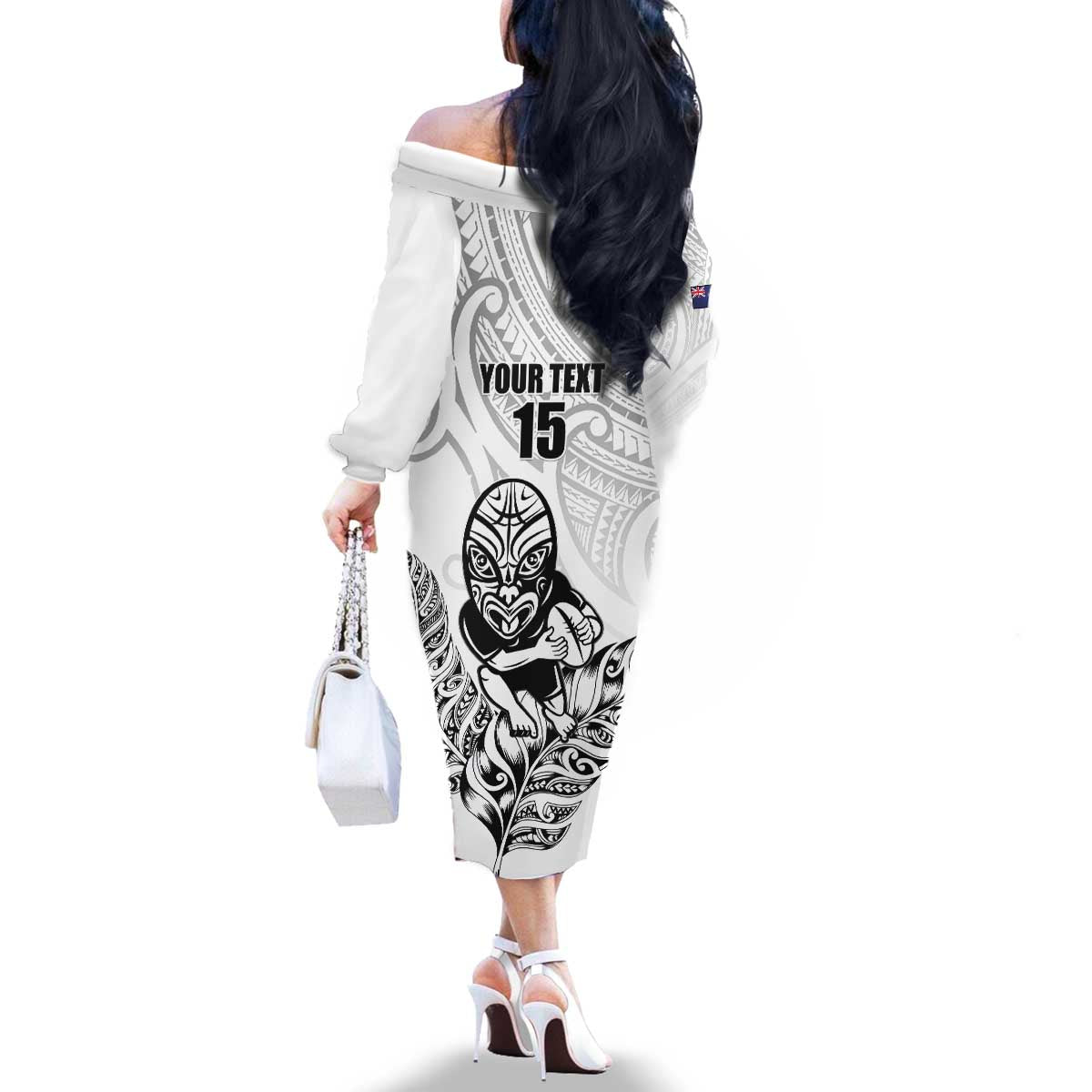 New Zealand Silver Fern Rugby Custom Family Matching Off The Shoulder Long Sleeve Dress and Hawaiian Shirt Maori Tiki White Version LT15 - Polynesian Pride