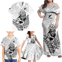 New Zealand Silver Fern Rugby Custom Family Matching Off Shoulder Maxi Dress and Hawaiian Shirt Maori Tiki White Version LT15 - Polynesian Pride