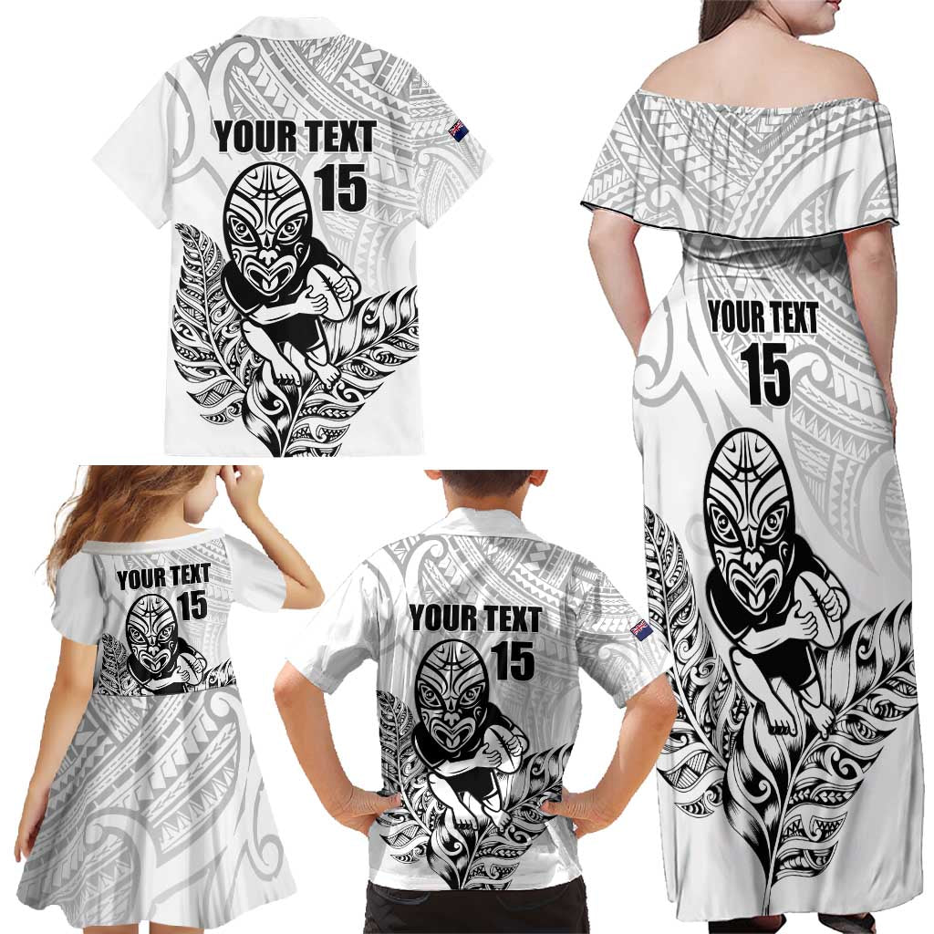 New Zealand Silver Fern Rugby Custom Family Matching Off Shoulder Maxi Dress and Hawaiian Shirt Maori Tiki White Version LT15 - Polynesian Pride