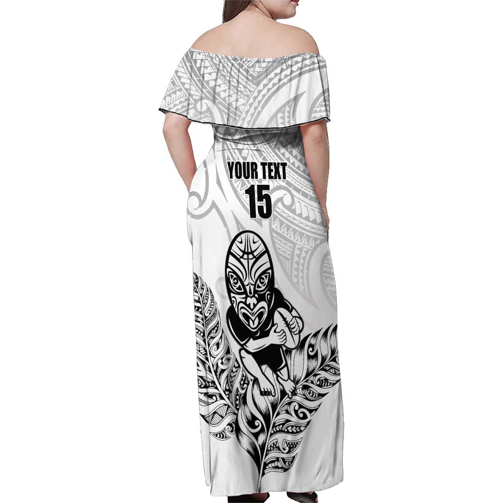 New Zealand Silver Fern Rugby Custom Family Matching Off Shoulder Maxi Dress and Hawaiian Shirt Maori Tiki White Version LT15 - Polynesian Pride