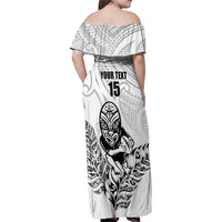 New Zealand Silver Fern Rugby Custom Family Matching Off Shoulder Maxi Dress and Hawaiian Shirt Maori Tiki White Version LT15 - Polynesian Pride