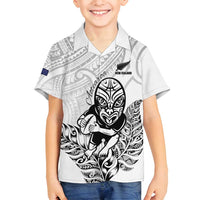 New Zealand Silver Fern Rugby Custom Family Matching Off Shoulder Maxi Dress and Hawaiian Shirt Maori Tiki White Version LT15 Son's Shirt White - Polynesian Pride