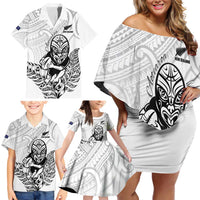 New Zealand Silver Fern Rugby Custom Family Matching Off Shoulder Short Dress and Hawaiian Shirt Maori Tiki White Version LT15 - Polynesian Pride
