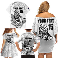 New Zealand Silver Fern Rugby Custom Family Matching Off Shoulder Short Dress and Hawaiian Shirt Maori Tiki White Version LT15 - Polynesian Pride