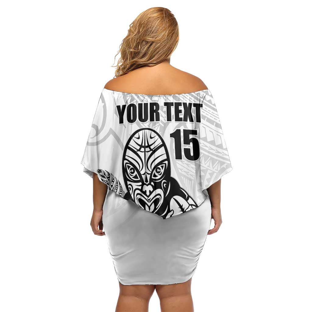 New Zealand Silver Fern Rugby Custom Family Matching Off Shoulder Short Dress and Hawaiian Shirt Maori Tiki White Version LT15 - Polynesian Pride